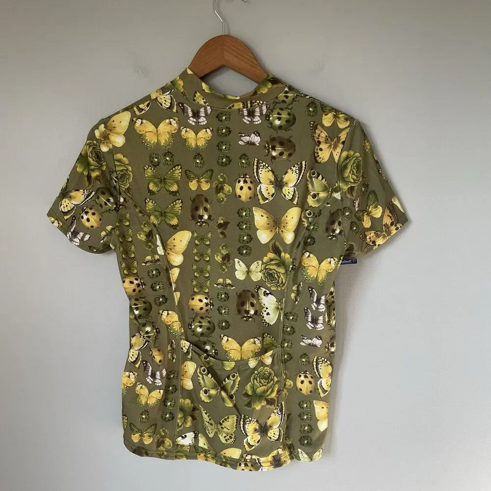 Koulius Zaard Vtg. Cycling Jersey Top Butterfly Print Green USA Made Size Medium